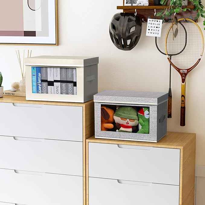 Storage Bins with Lids - Fabric Storage Boxes with Lids, Collapsible Storage Bins with Window, Decorative Closet Organizers and Storage for Clothes, Towels, Books, 3 Packs And 6 Packs