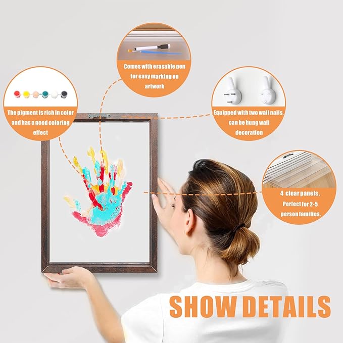 XQC Family Handprint Kit - DIY Craft Keepsake Frame with Clear Boards, Unique Gift for New Families & Pets (Brown)