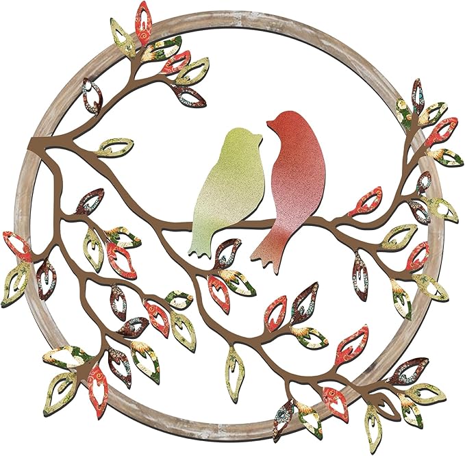 Ferraycle Metal Wall Art Bird on Tree Branch Silhouette Bird Art Decor for Living Room Garden Bedroom Office Home Wall Housewarming Party Decor(Elegant Color)