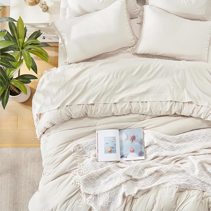 Andency Oversized King Comforter Set Beige 120x98-7 Pieces Boho Tassel Bed in a Bag Soft Lightweight Bedding Sets, Fringe All Season Bed Set with Comforter, Sheets, Pillowcases & Shams