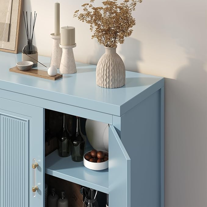 Buffet Cabinet with Storage, 55" Blue Kitchen Storage Cabinet with Shelves, Modern Farmhouse Coffee Bar Station for Dining Room, Kitchen Buffet, Slate Blue