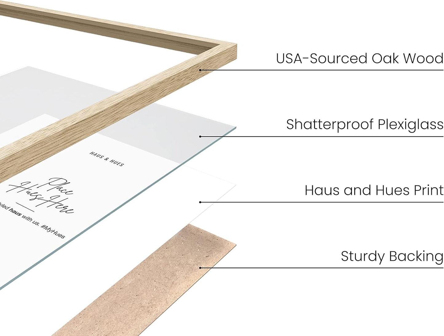 Haus and Hues 6x8 Natural Oak Wooden Picture Frame - Set of 9 6x8 Poster Frame - Premium Oak, Vertical Hang, Shatterproof Plexiglass - Ideal for Home, Room, Office (6x8-inch, Natural, Set of 9)