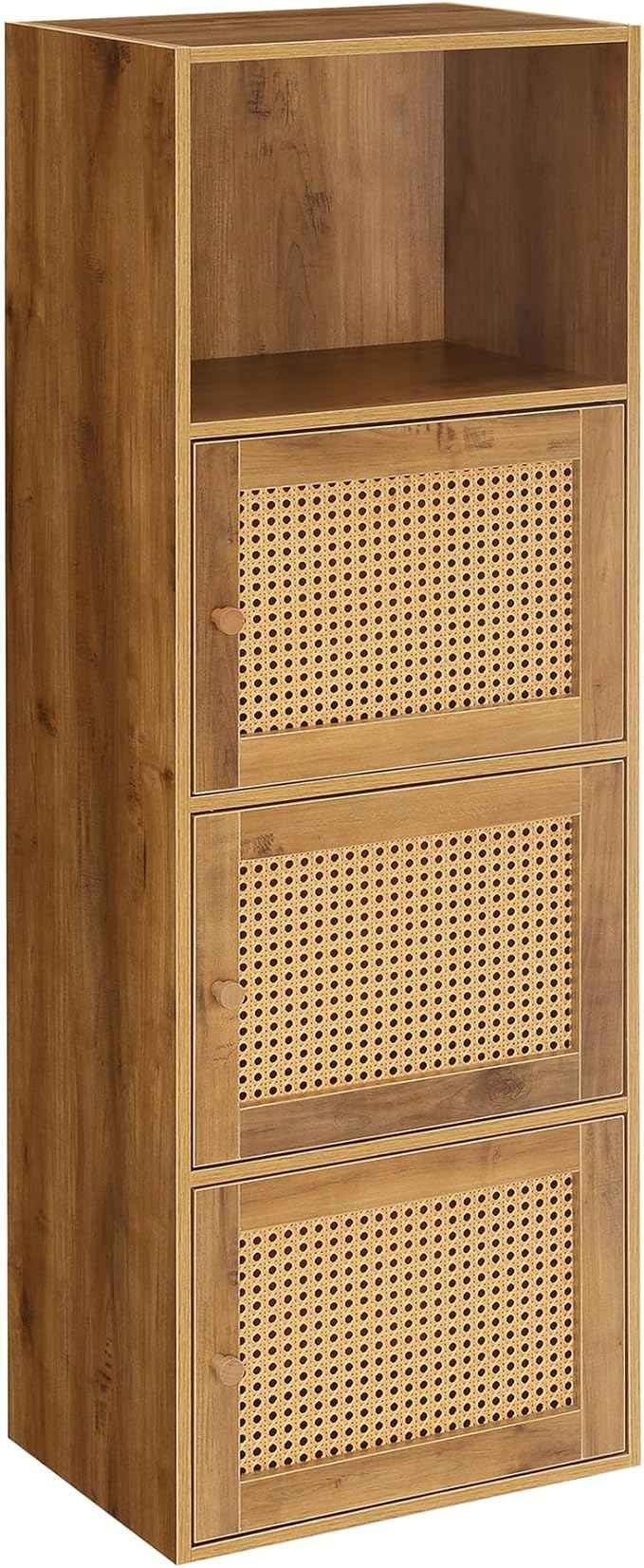Convenience Concepts Xtra Storage Boho Weave 3 Door Cabinet 16.5" - Modern Rattan Organizer with Shelf for Living Room, Bathroom, Office, Home Library, Closet, Brown Autumn Haze/Beige Barley
