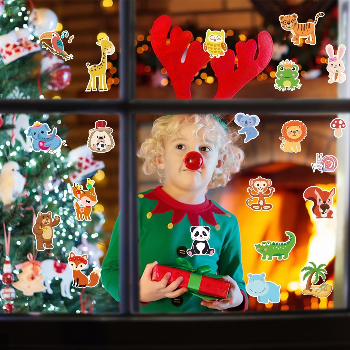 Window Clings Stickers for Kids Window Gel Clings Decals Thick Gel Clings Toddlers and Adults Classroom Home Nursery Airplane Birthday Party Supplies (Jungle Animals)