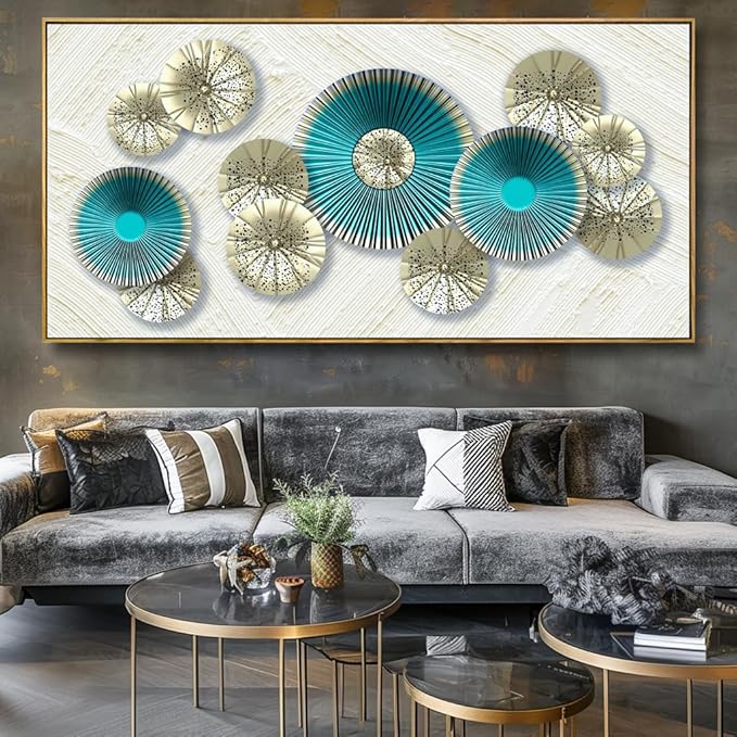 Wall Art Simple Wall Decor Teal Blue and Yellow Canvas Painting Abstract Wall Art for Bedroom Living Room Dining Room Home Office Decor 24"x48" with Framed
