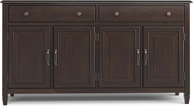 SIMPLIHOME Connaught Buffet - 67 inch Wide Solid Wood 4 Door Sideboard Cabinet in Dark Chestnut Brown, Traditional Dining Room Storage for Kitchen or Living Room with 2 Drawers and Adjustable Shelves