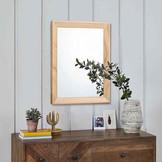 AAZZKANG Rustic Mirrors for Wall Rectangle Wood Frame Mirror Decorative for Farmhouse Bedroom Bathroom Living Room Small