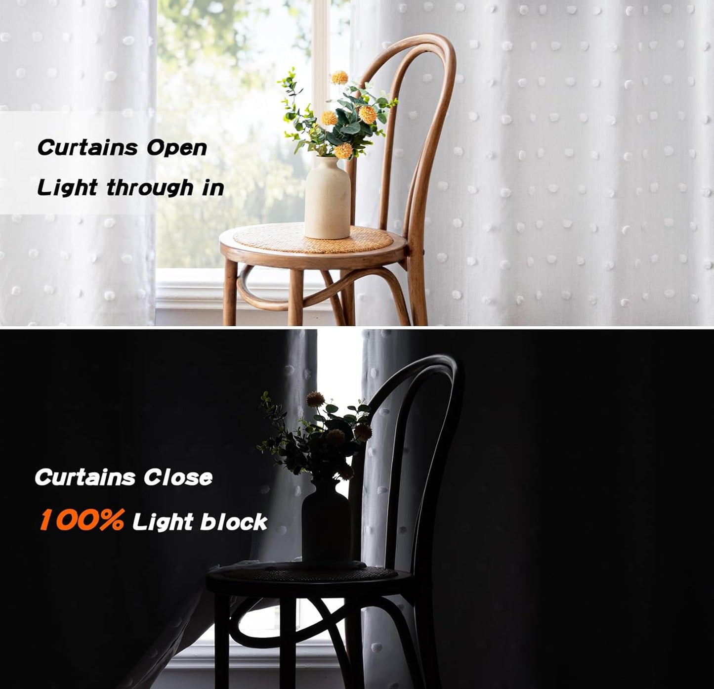 MYSKY HOME 100% Blackout Curtains for Living Room Bedroom Thermal Insulated 102 Inch Length Nursery Curtains 2 Panels Grommet Light Filtering White Pom Pom Sheer Drapes for Sliding Door, 52W x 102L