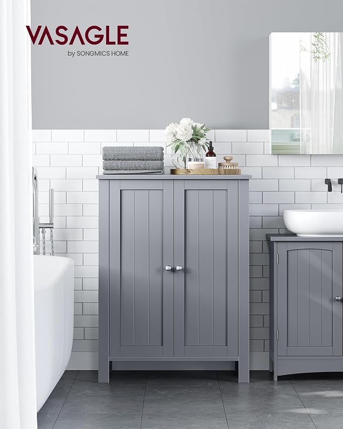 VASAGLE Bathroom Floor Storage Cabinet, Bathroom Storage Unit with 2 Adjustable Shelves, Bathroom Cabinet Freestanding, 11.8 x 23.6 x 31.5 Inches, Dove Gray UBCB060P36