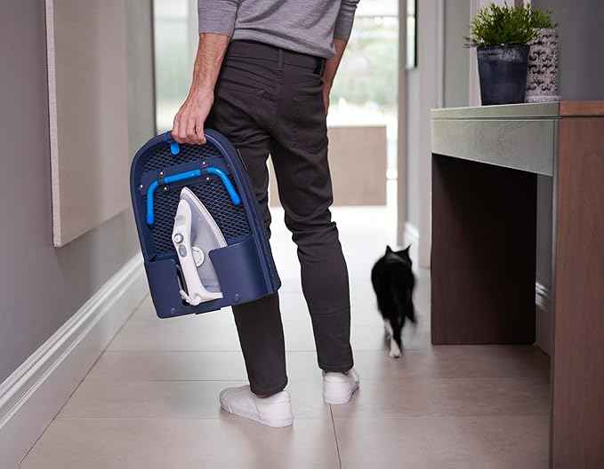 Joseph Joseph Pocket Plus Folding Space Saving Compact Tabletop Ironing Board with Iron Holder and wall Mount, Blue/Black