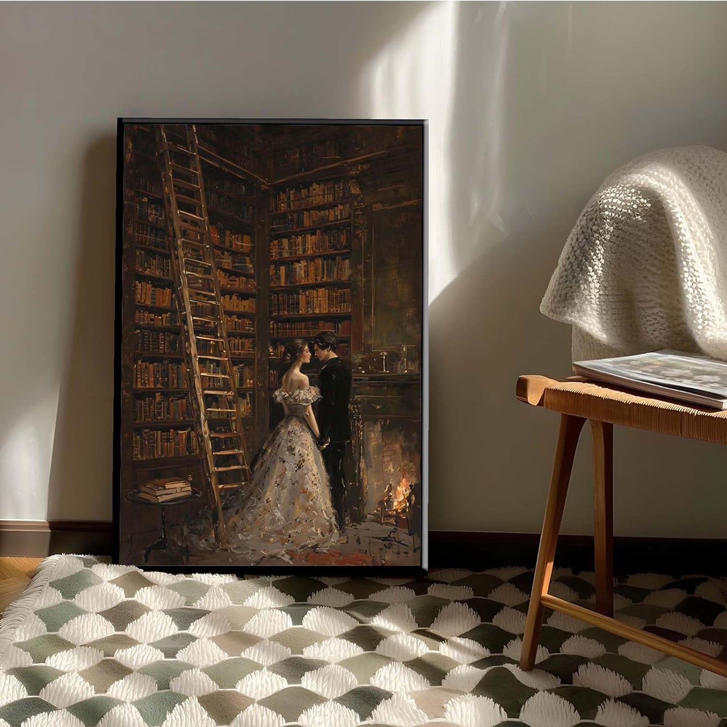 JFHCQJPK Gothic retro library scene decoration melancholy calm art college style wall aesthetic antique style home decoration suitable for bedroom living room16x24in Metal blackFramed
