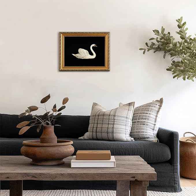 uniro Vintage Gold Framed Wall Art for Home Decor, Retro Swan Decor Animal Oil Painting Bathroom Wall Decor, Classic White Swan Vintage Art Prints, Minimalist Swan Aesthetic Picture for Nursery Bedroom Bathroom Office Desktop decor- 12x16Inch