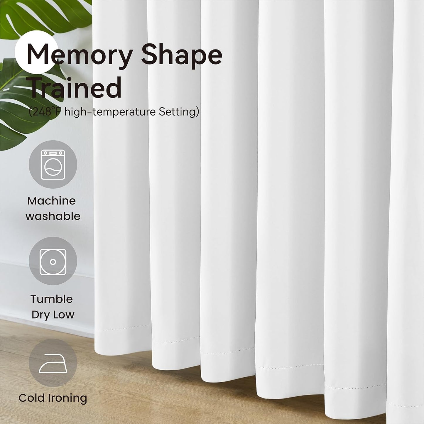 KangBang Pure White Light Reducing Curtains 120 Inches Long, Extra Long Pinch Pleated Thermal Insulated Vertical Solid Window Treatments for Hall Windows Cottage with Hooks, W40xL120,2 Panels