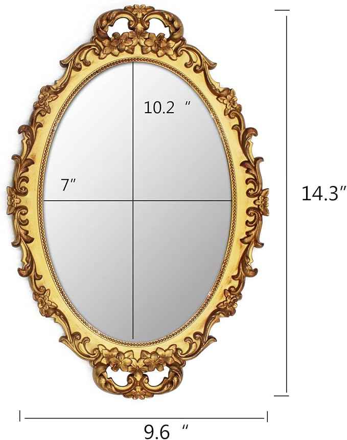 Vintage Decorative Gold Framed Mirror, Small Oval Wall Hanging Mirror -Small- 9.6" W x 14.3" L (Gold)