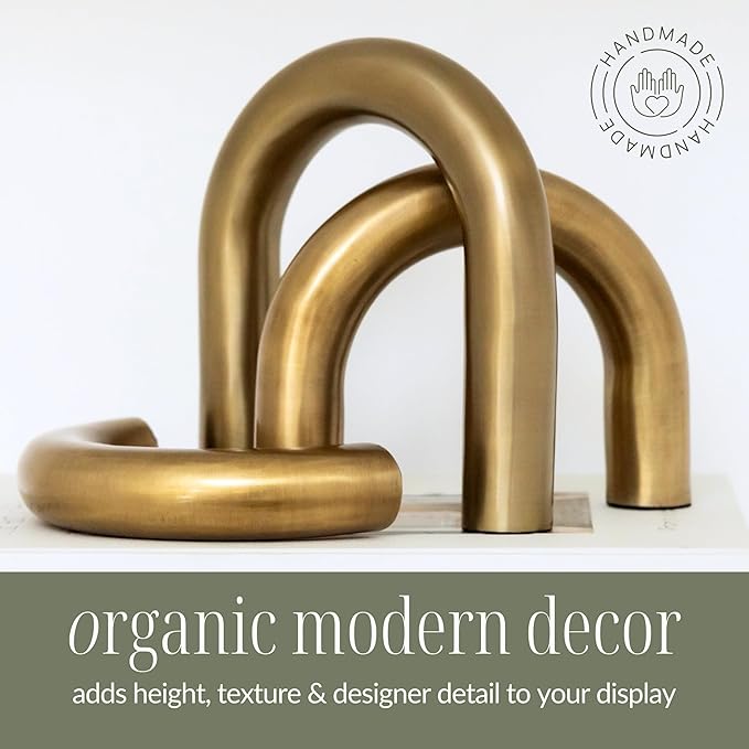 Brass Finish Arch Decor - 3 Piece Organic Modern Home Decor Accent Set for Bookshelf, Coffee Table & Console Styling