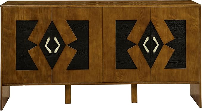 Ball & Cast 60" Mid Century Modern Sideboard Buffet Cabinet with Storage, Credenza & Media Console w/Geometric Pattern Doors & Adjustable Shelves for Living Room,Kitchen Coffee Bar,Entryway,Walnut