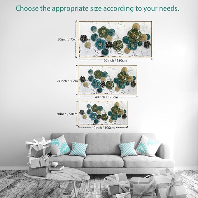 Wall Art Floral Wall Decor Modern Botanical Artwork Green and Blue Canvas Painting for Bedroom Living Room Dining Room Home Office Decor 24"x48" with Framed
