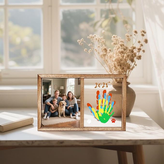 Lurgno Family Handprint Kit, DIY Baby Hand and Footprint Kit， Handmade Keepsake Wooden Frame, Family Gifts with 5 Non-Toxic Baby-Safe Paint, Ideas Gift for New Parents, Father's Day, Mother's Day