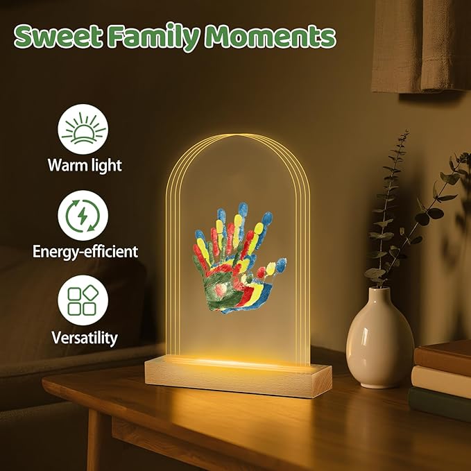 Family Handprint Kit with Light, DIY Baby Hand and Footprint Handmade Keepsake Kit, Family Gifts with 5 Non-Toxic Baby-Safe Paint, Ideas Gift for New Parents, Grandparents, Father's Day, Mother's Day