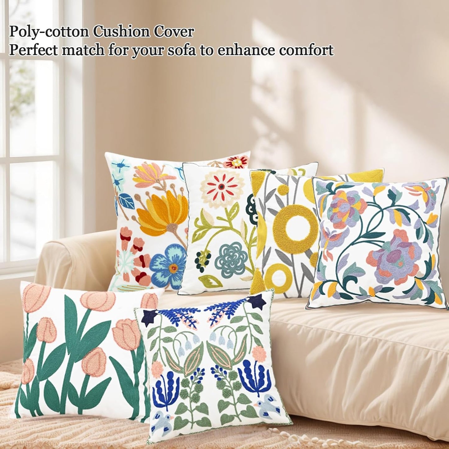 Embroidered Floral Pillow Case Spring Romantic Flower Throw Pillow Cover Soft Decorative Cushion Covers for Bed Sofa Living Room Pink Tulip