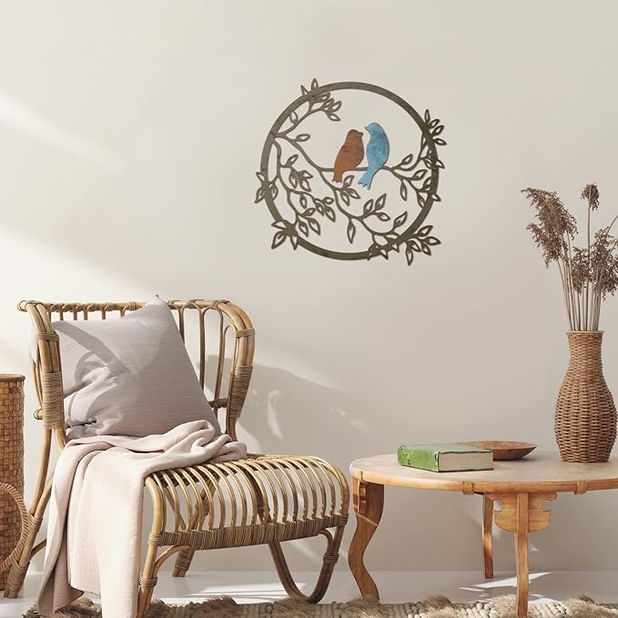 Ferraycle Metal Wall Art Bird on Tree Branch Silhouette Bird Art Decor for Living Room Garden Bedroom Office Home Wall Housewarming Party Decor(Vivid Color)