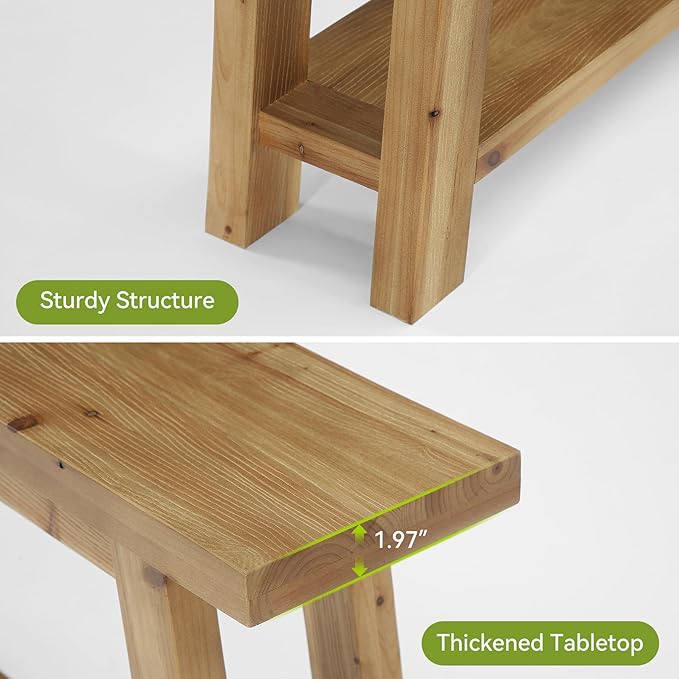 LITTLE TREE 70.9" Solid Wood Console Table for Entryway, 2-Tier Sofa Table Behind Couch, Farmhouse Entryway Table for Living Room, Bedroom, Foyer