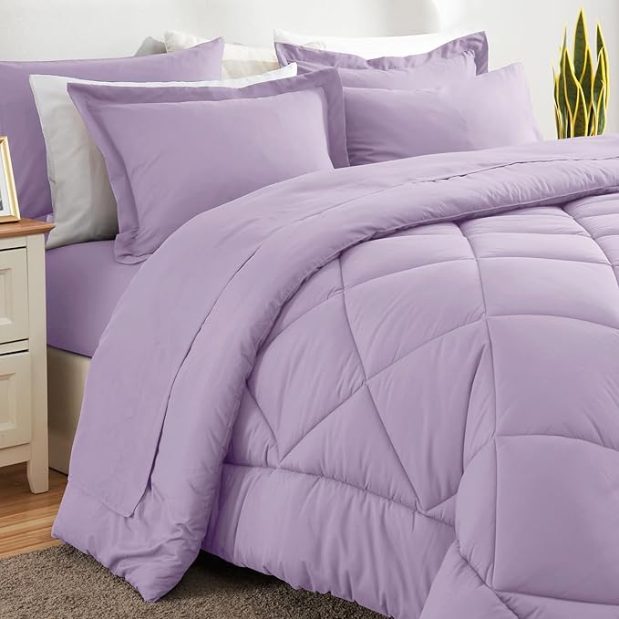 CozyLux Full Size Comforter Sets Light Purple - 7 Pieces Lavender Bed in a Bag Full, Luxury Soft Bed Set for All Seasons, Bedding Set with Down Alternative Comforter, Sheets, Pillowcases & Shams