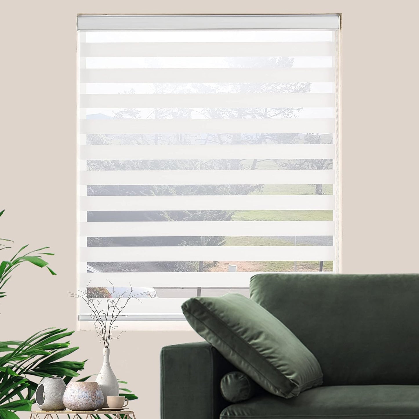 Zebra Roller Shades, Dual Layer Roll Up Blind for Living Room, Semi Sheer Shades Window Privacy Light Control for Day and Night, (Maximum Height 72inch, White Color, Width 28 inch)