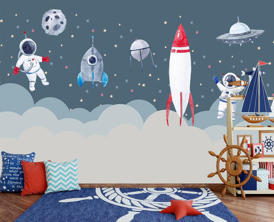 Children's Astronaut Rocket Moon Nursery Wall Mural Wallpaper 137" x 100"