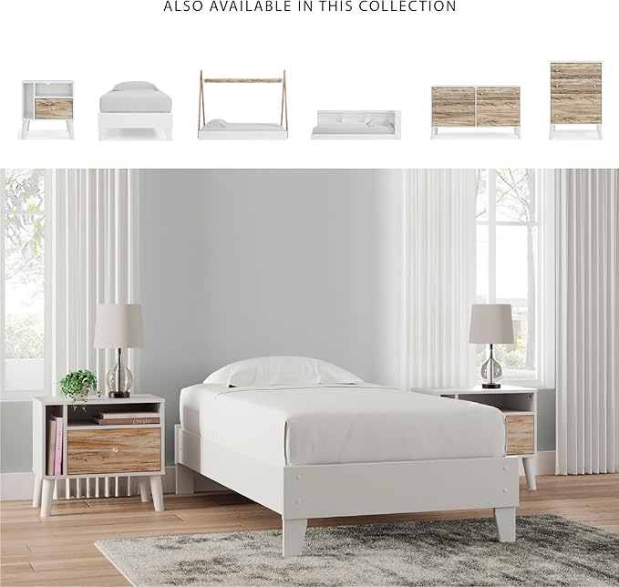 Signature Design by Ashley Piperton Modern Casual Youth Platform Bed Frame, Twin, White