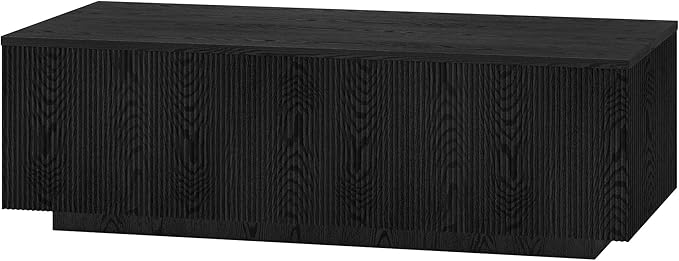 Henn&Hart 48" Fluted Rectangular Low-Profile Coffee Table with Ribbed Sides for Living Room, Family Room, or Office, Black Grain