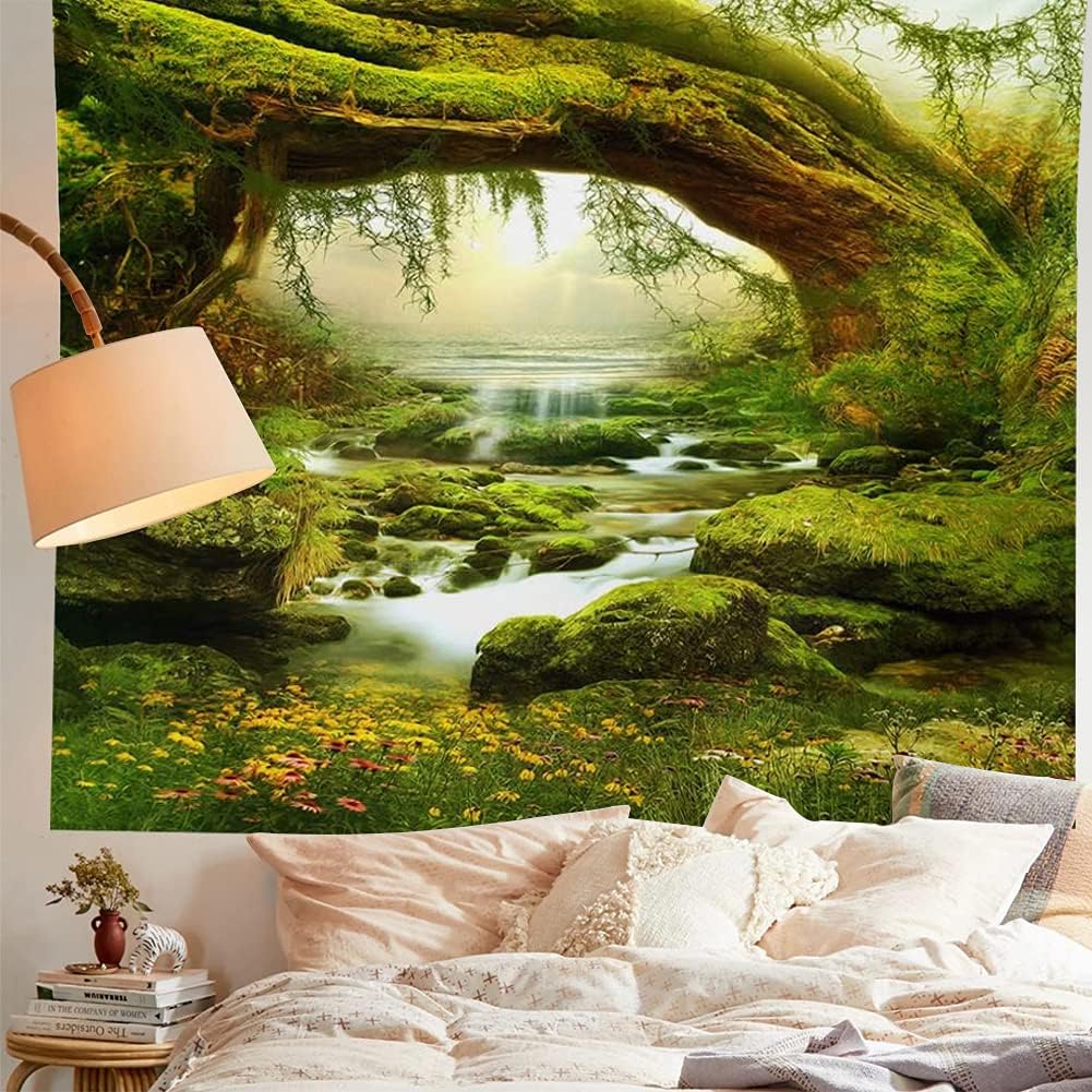 Llamazing Forest Landscape Natural Tapestry - Home Decor for Living Room Bedroom - Magic Curtain (Sunlight&Creek, 90.5''L70.8''W) XGXL