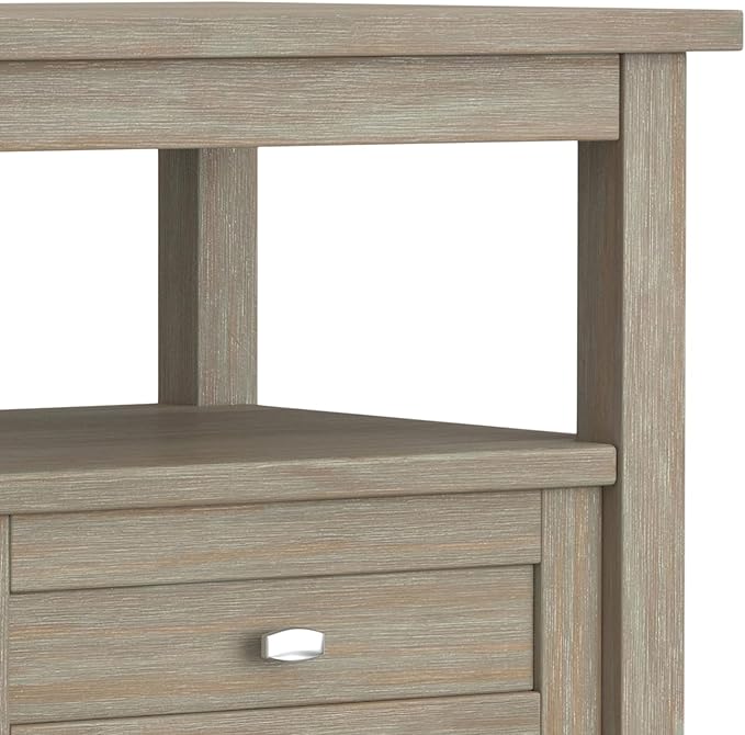 SIMPLIHOME Warm Shaker End Table - 20 inch Wide Solid Wood Side Table in Distressed Grey, Transitional Accent Table for Living Room or Bedroom with Drawer, Open Shelf and Square Tapered Legs