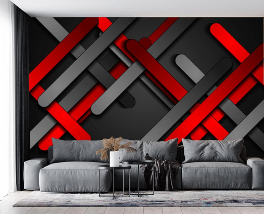 Red Black Metal 3D Wall Mural Wallpaper for Bedroom 137" x 100"