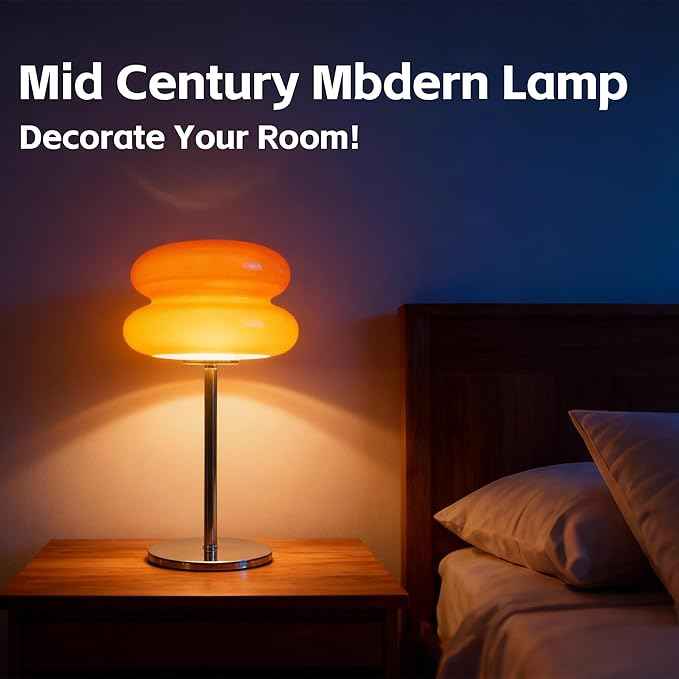 Bedroom Mushroom lamp, Medieval Modern Bedside Table lamp, dimmable Retro Egg Tart Headlight, Unique Home Mushroom Decoration Aesthetic Lovely Living Room Desk lamp (Orange)