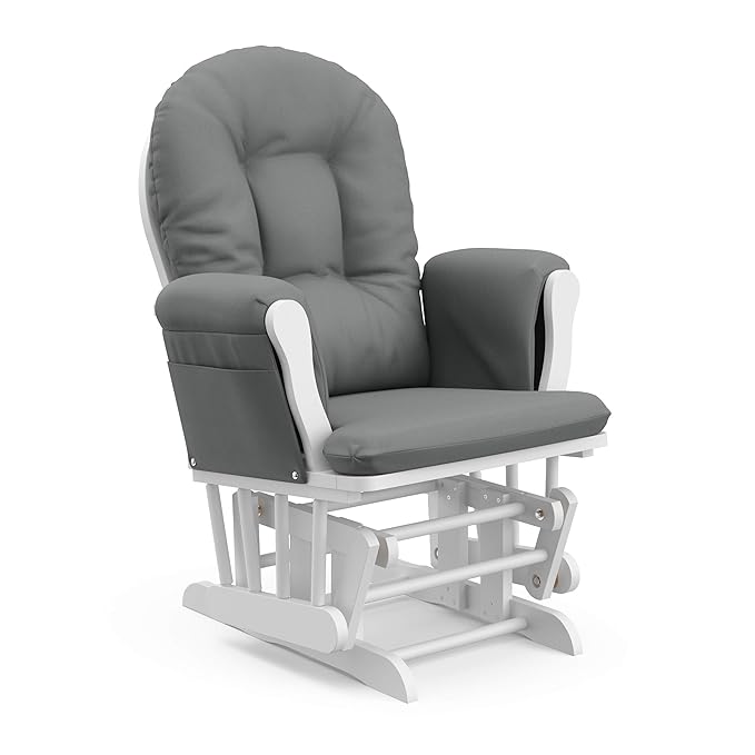 Storkcraft Premium Hoop Glider & Ottoman (White/Gray) — GREENGUARD Gold Certified Nursery Glider, Solid Wood Craftsmanship, Smooth-Gliding, Award-Winning