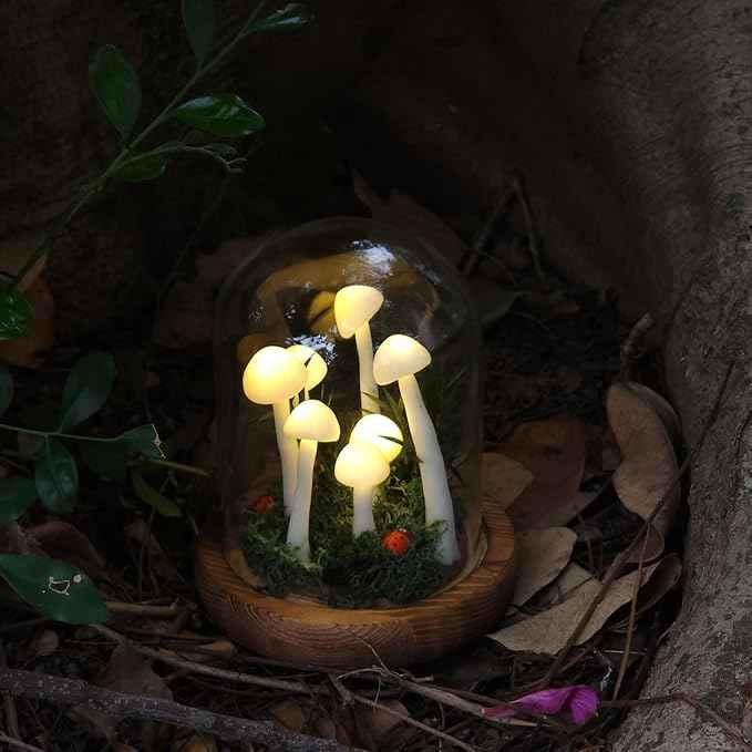 White Mushroom Lamp, Decor LED Light in Glass Dome with Base for Home Bedroom Decor, Birthday Valentines Anniversaries Gifts Box(White)