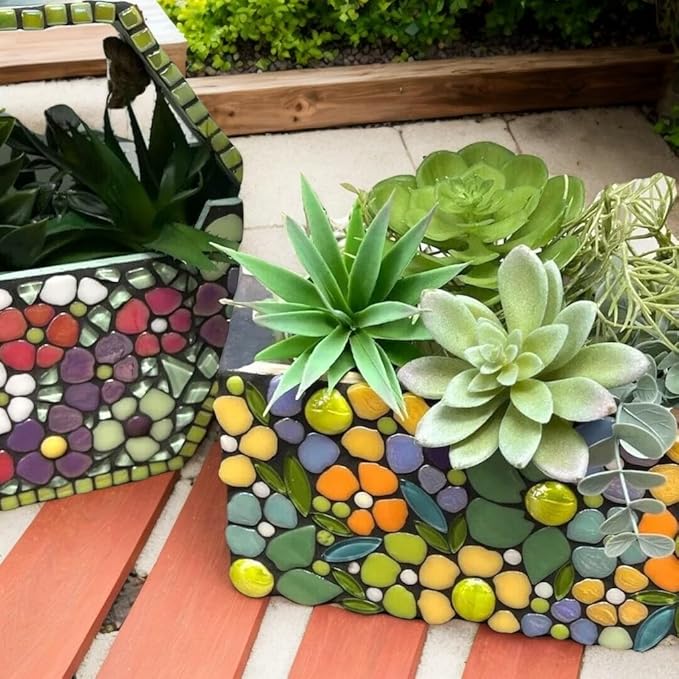 Youway Style Petal Mosaic Tiles for Crafts Bulk,1LB Mosaic Tiles Supplies,Flower Glass Tiles for Garden Decoration,DIY Glass Mosaic Crafts