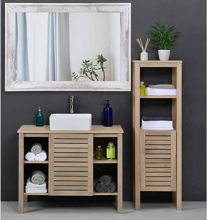 AAZZKANG Mirrors for Wall Rustic Wood Framed Hanging Mirror 28"x20" Decorative for Farmhouse Bedroom Bathroom Living Room Entryway Hallway White