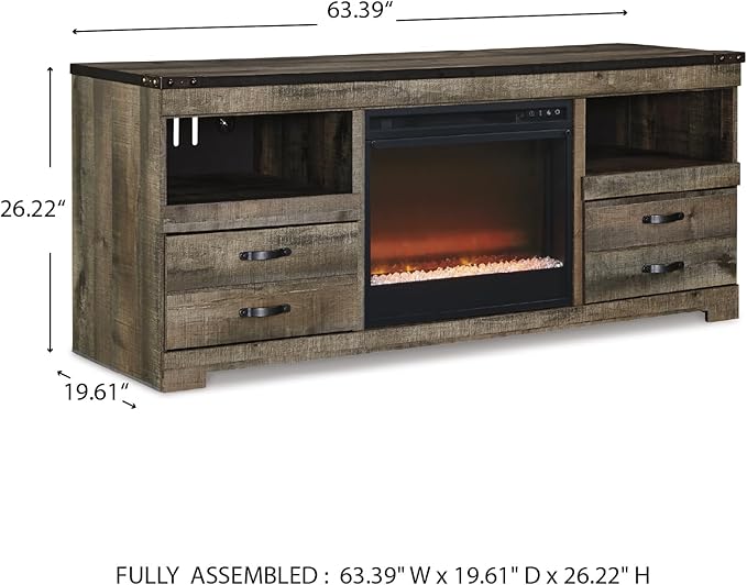 Signature Design by Ashley Entertainment Accessories Urban 63" TV Stand with Electric Fireplace for TVs up to 72", Dark Brown