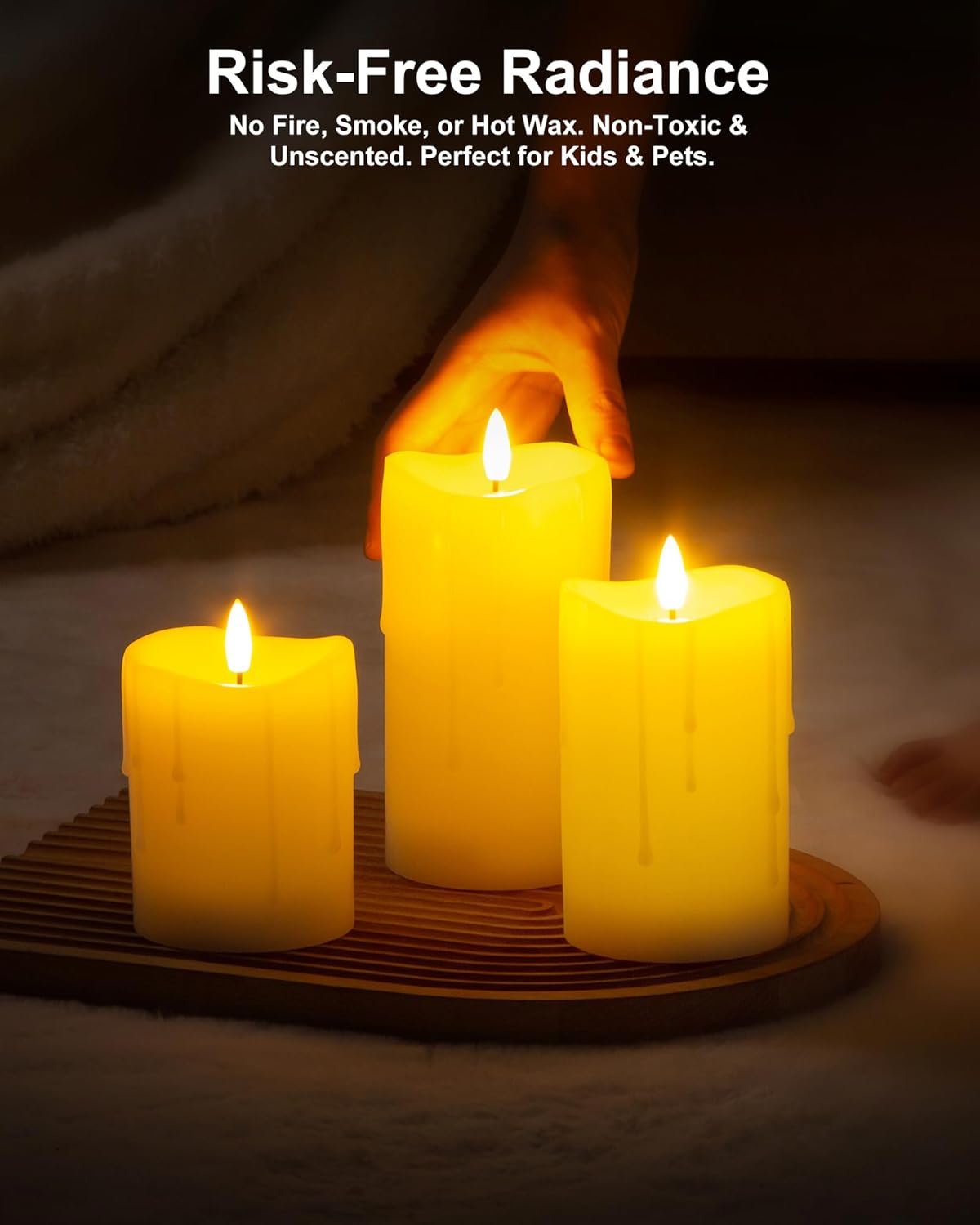 White Flameless Candles with Remote and Timer, Real Wax Made Wax Drip LED Pillar Candles Battery Operated with 3D Flickering Flame Melted Top - 3" x 4", 3" x 5", 3" x 6" - Set of 3