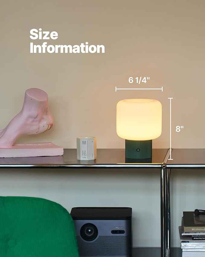 Halo Mushroom Lamp, 5W Cute Cordless Rechargeable Table Lamp with Glass Shade, 3 Color Temps LED Dimmable Ambient Lighting, Small Retro Touch Bedside Light for Bedroom Decor, Vintage Green