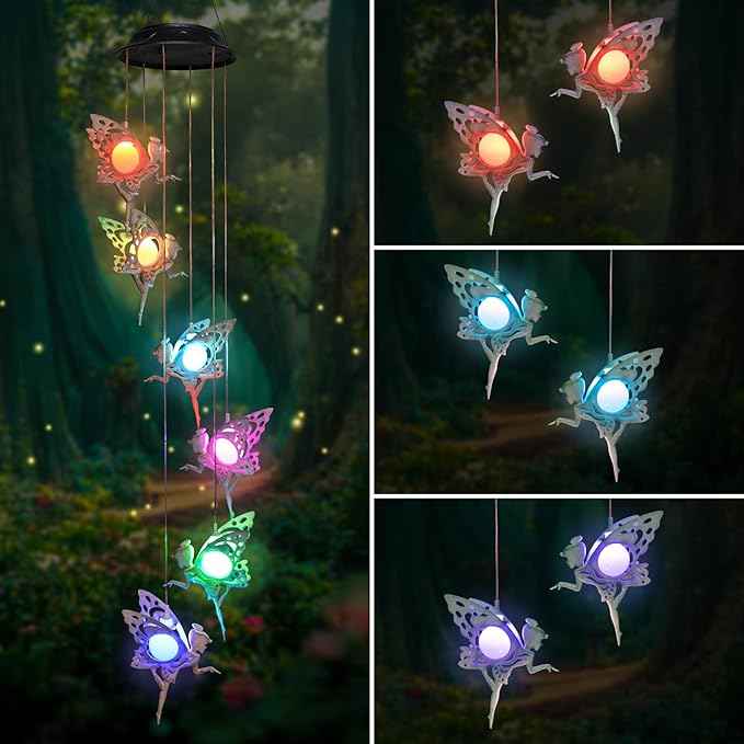 Tryme Solar Wind Chimes for Outside Changing Colors Fairy Wind Chime Lights Windchimes Outdoors Unique Decorative Mobile Gifts for Mother's Day Thanksgiving Christmas Birthday