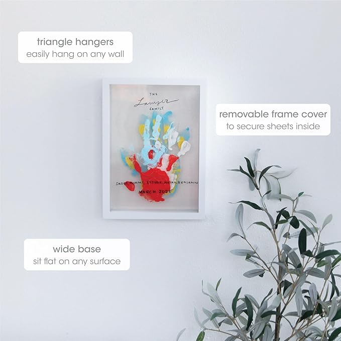 Pearhead Clear Family Handprint Frame, Gift for Moms from Kids, DIY Art Print Keepsake, Wall Home Decor, Gift for New and Expecting Parents, 4 Paint Colors Included