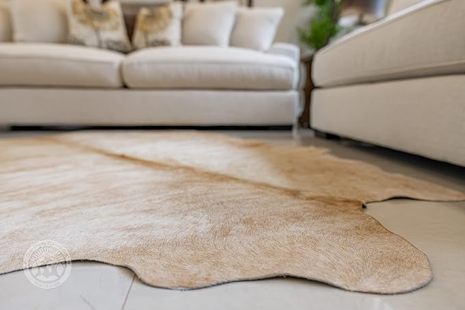 Sunshine Cowhides 100% Genuine Exotic Beige Palomino Cowhide Rug - Modern Style Animal Skin Rug & Floor Carpet for Living Room, Bedroom, Kitchen & More - Extra Large (6x7-8 Ft.)