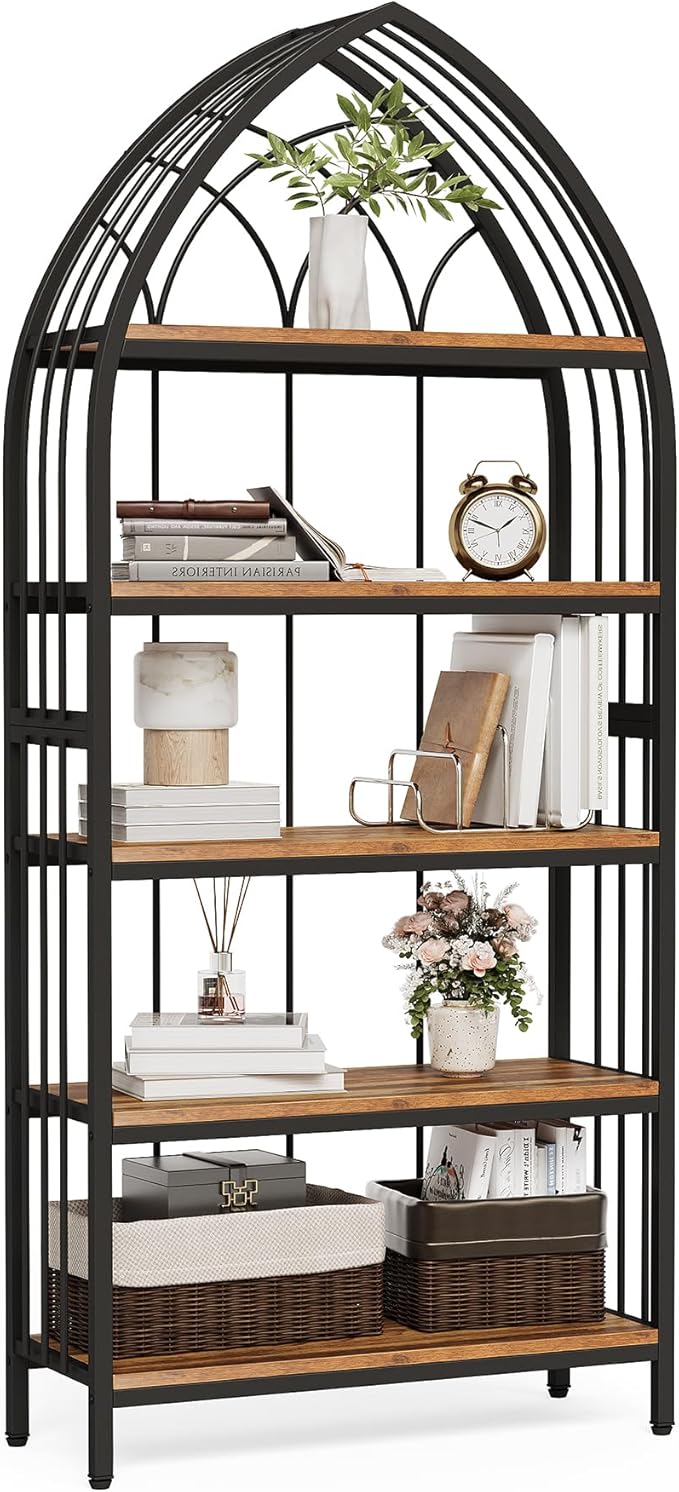 LITTLE TREE 74.8" Tall Bookshelf, 5-Tier Heavy Duty Metal Rack, Large Load-Bearing Capacity, Versatile Shelf for Living Room, Kitchen, Bedroom, Bathroom, Study