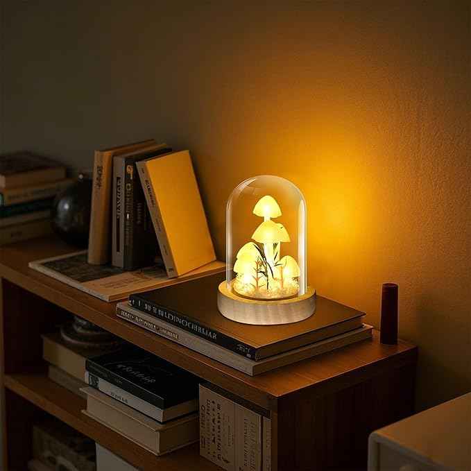 QUELIEN Mushroom Lamp,Mothers Day Mom Gifts for Mom,Light Up Mushroom in Glass Dome,Birthday Party Decorations,Ideal Birthday Gift,GirlfriendGift