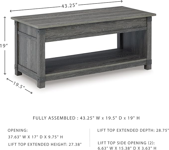 Signature Design by Ashley Freedan Rustic Farmhouse Lift Top Coffee Table, Gray