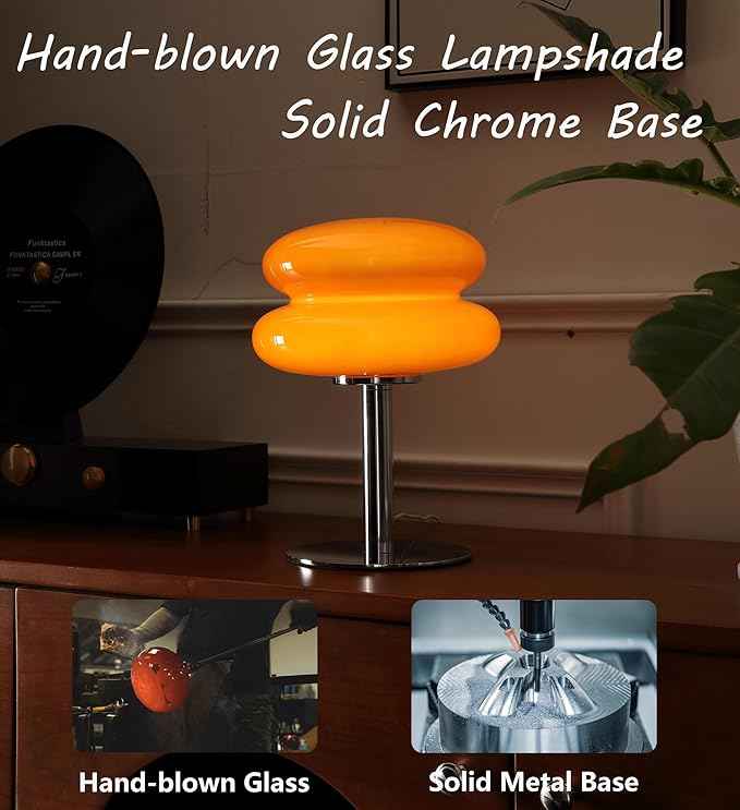 Mushroom Lamp Table Lamp for Night Stands,Mid Century Modern Desk Lamps for Bedroom, Vintage Dimmable Bedside Small Lamps, Cute Cool Home Room Aesthetic Decor for Living Room(Orange Red)