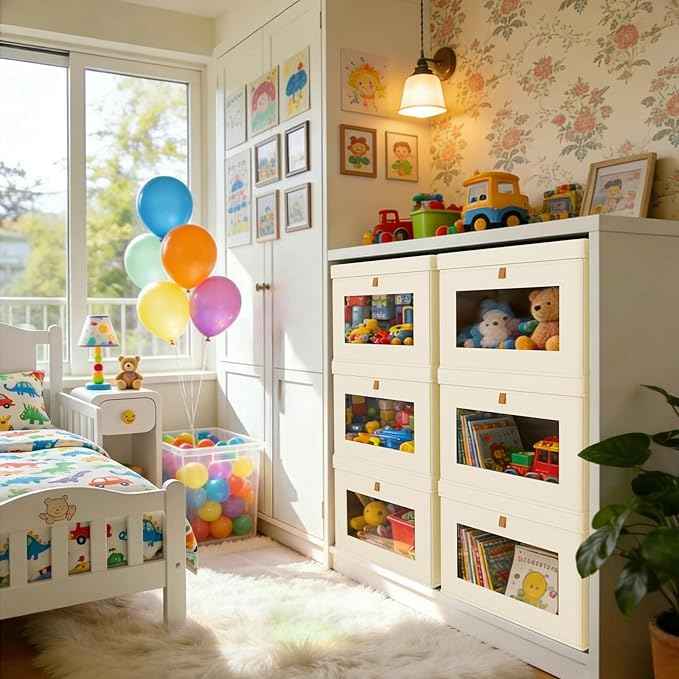 DIMJ Storage Bins with Lids - 5 Pack Large Fabric Closet Organizer with Window & Handles, Collapsible Decorative Storage Boxes for Shelves Under Bed, Books Clothes Blankets Sweaters Organization